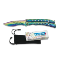 Couteau Papillon Rainbow Manche Courbé Ajouré 02127